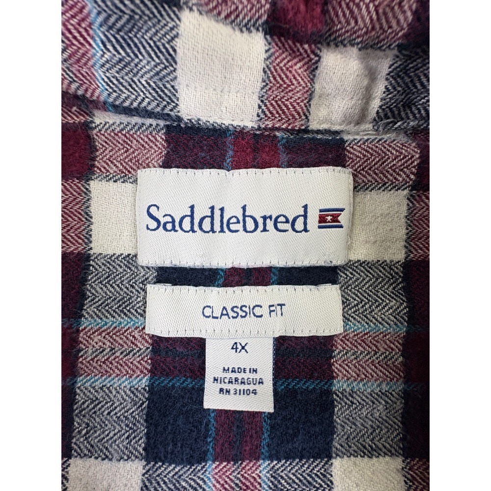 Saddlebred Mens 4X Flannel‎ Shirt Classic Fit Plaid Cotton Burgundy Navy 2703